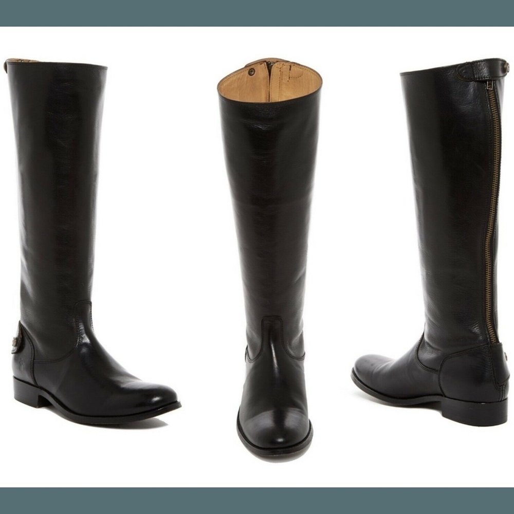 NWT Frye Melissa Lug Button Back Zip Tall Boot in Black Leather [SZ 5.5 ]‎